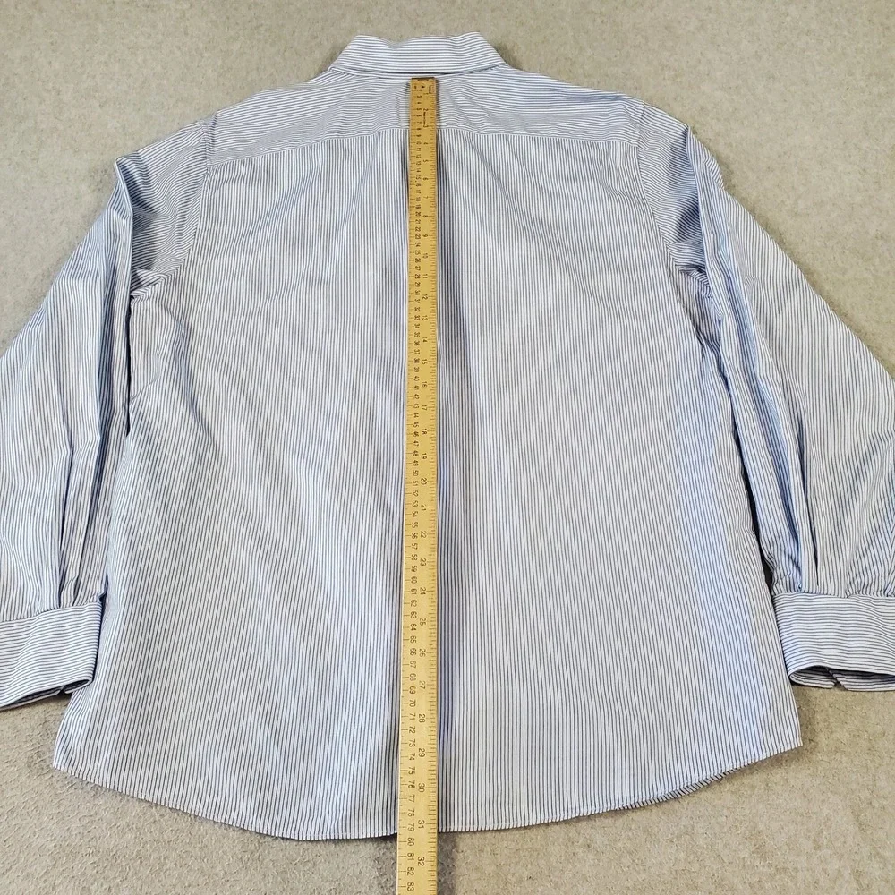 Vintage Gucci Mens Blue White Pinstripe Fitted Button Up Shirt Italy Made 46 18